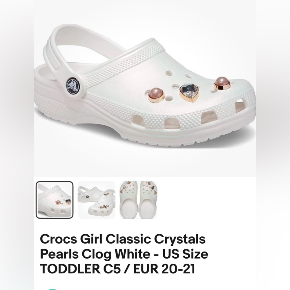 CROCS Kids Classic Clog with Pearls and Crystals - White
